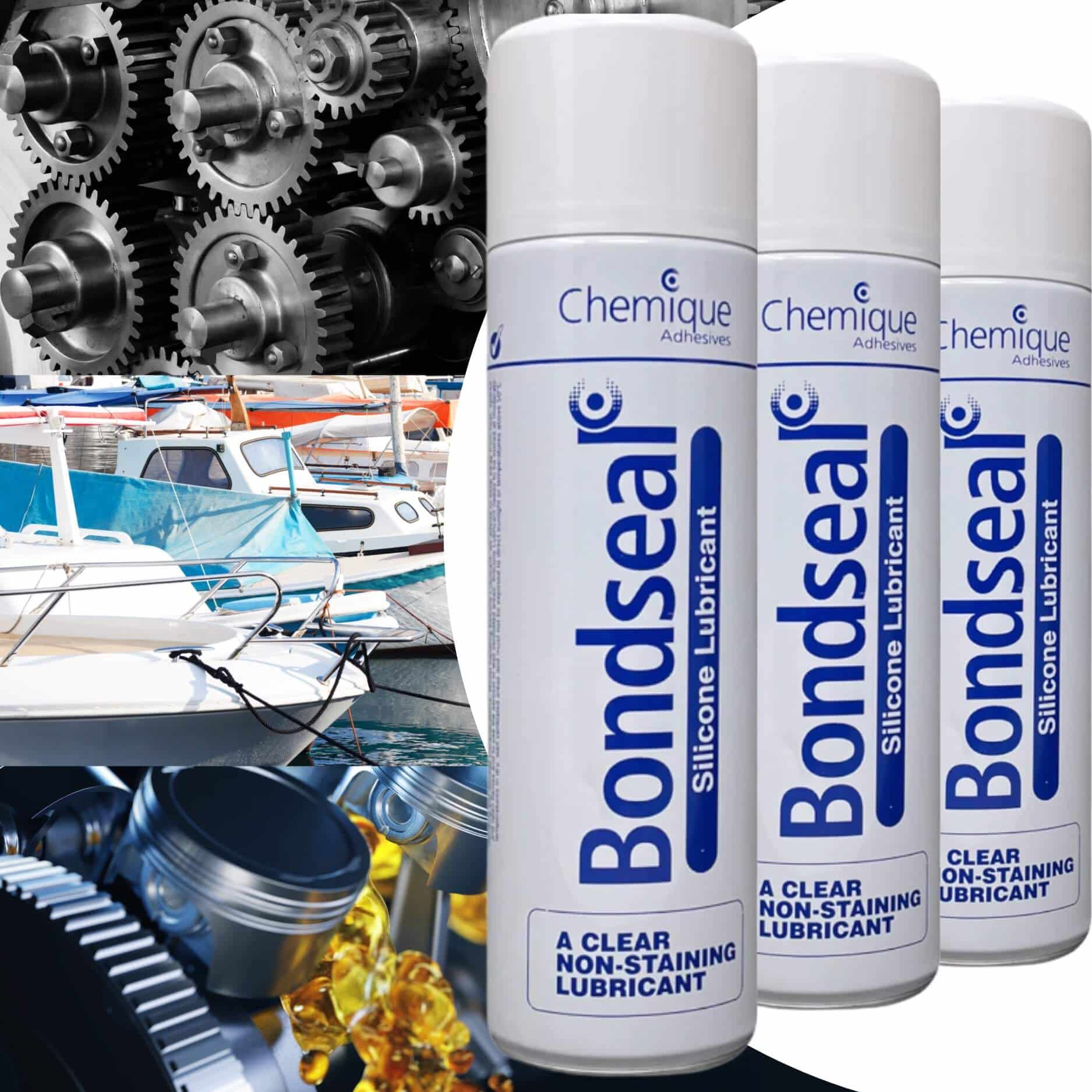 bondseal lubricant spray can with boats and cogs in the background