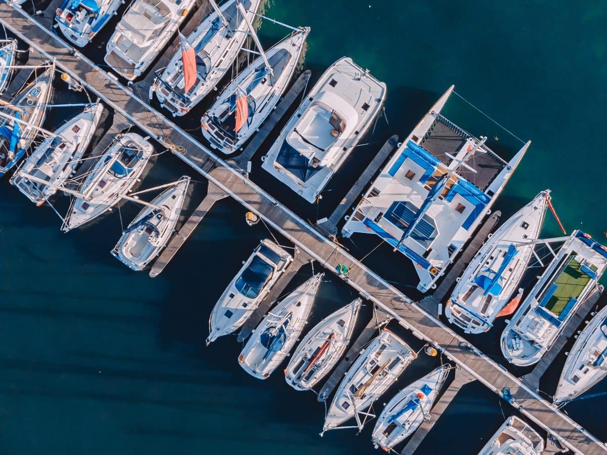 Yachts lined up in marina